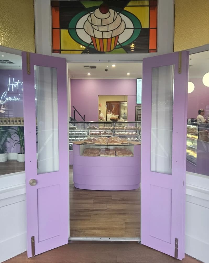 Home Grain Bakery purple doors and bakery entrance in Aldinga